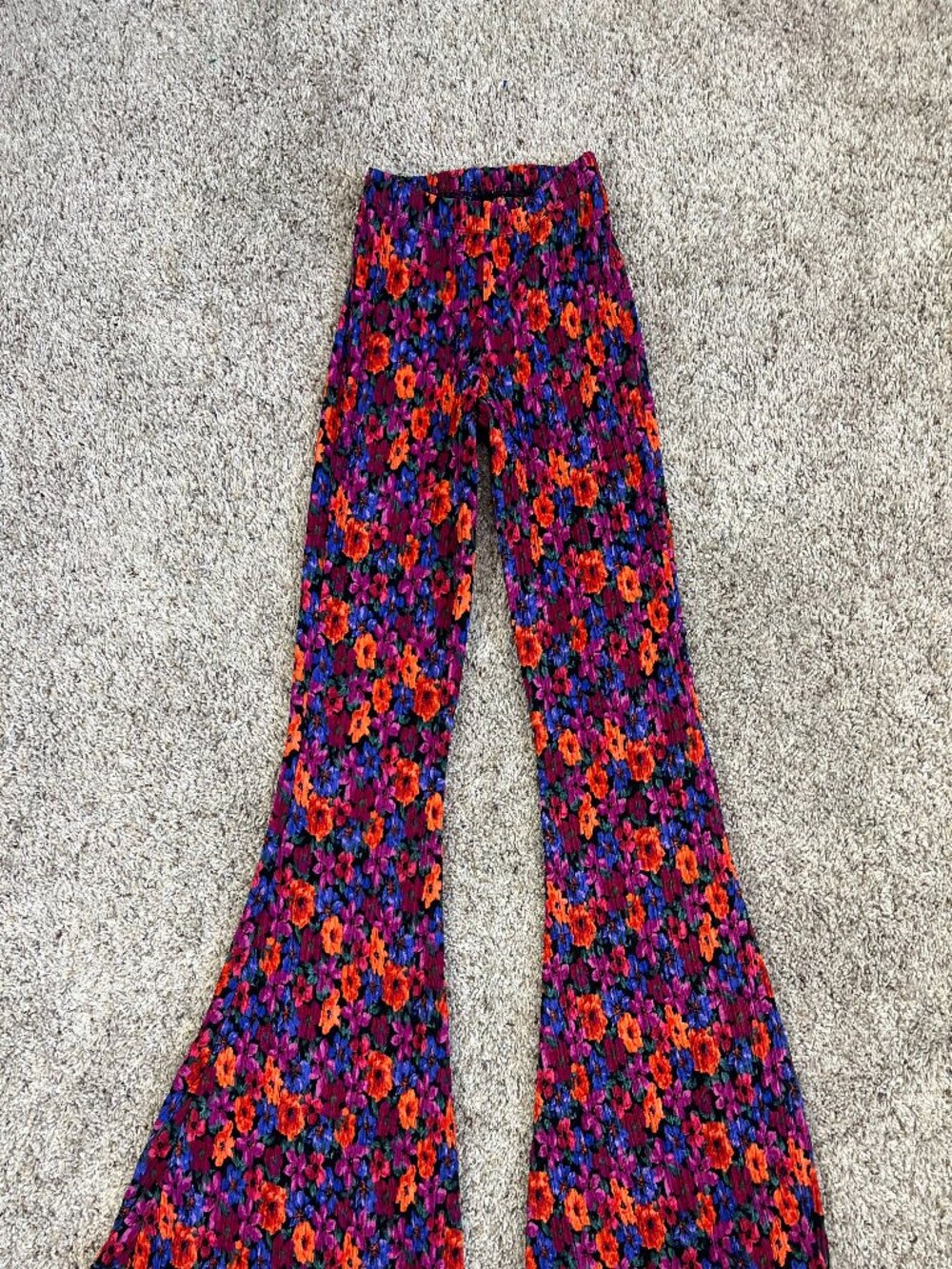 Wild Fable Floral Flared Pants Crinkle High Rise 70s Stretch XXS Funky Boho
